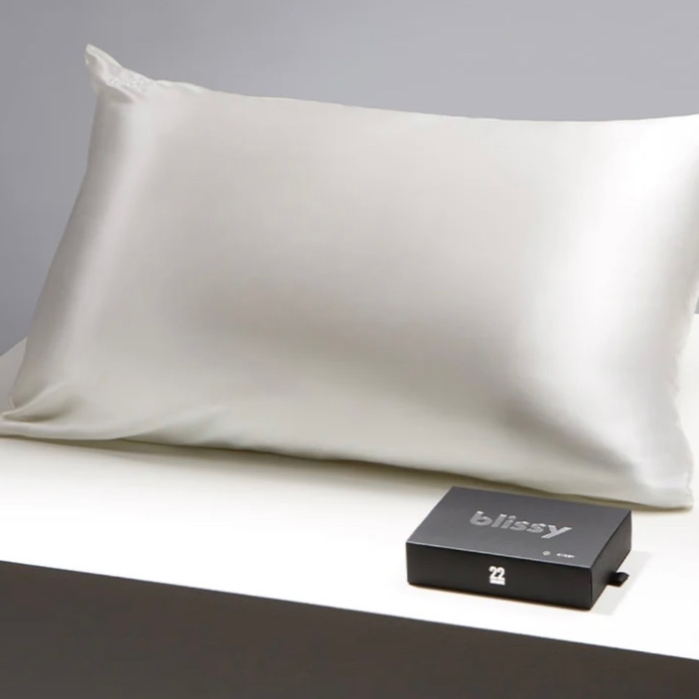 NIB BLISSY 100% Mulberry Silk Queen Pillowcase in White